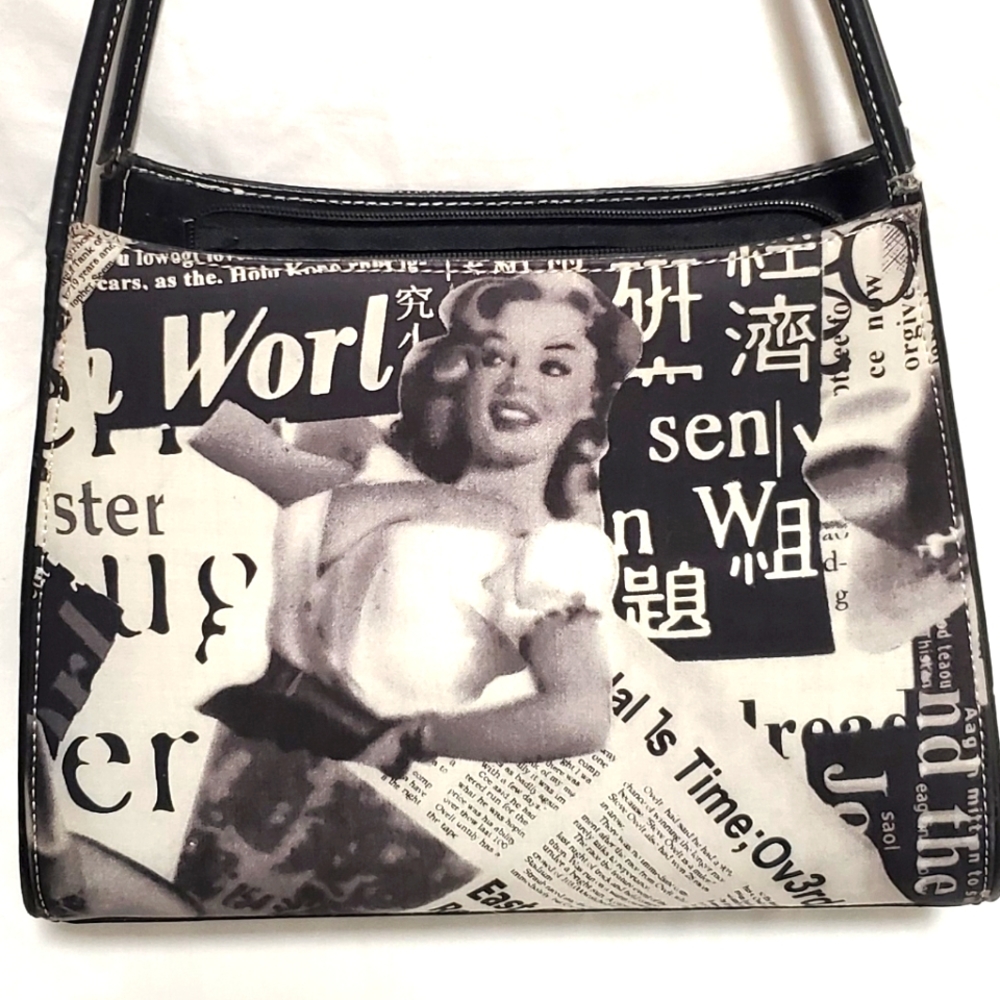 Vintage purse handbag old Hollywood pinup newspaper Retro Y2K satchel-style